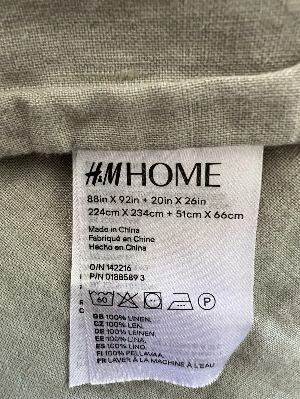 H&M HOME 100% Linen Duvet Cover Queen 88x92” Sage Green